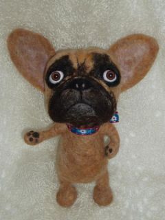 Artist Needle Felted French Bull Dog with Bunny O O A K