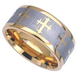 Titanium Gold Plated 8mm Cross Mens Ring Size 13