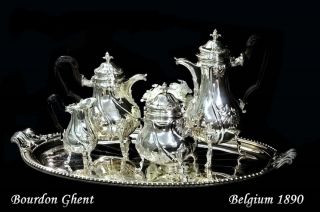 BOURDON GHENT: Antique Belgian .900 Silver Tea Coffee Service Rare