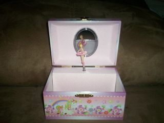Girls Musical Twirling Ballerina Jewelry Box Pink w Unicorn Rainbow