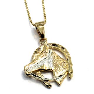 Gold 18k GF Charm & Chain Pendant Necklace Horse Polo Rodeo Western