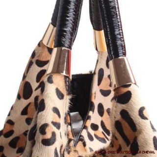 Gigi La Cheval Italian Leather Pony Hair Leopard Suede Tote Handbag
