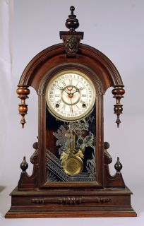 Antique Gilbert Parisian Model Walnut Calendar Shelf Clock RARE