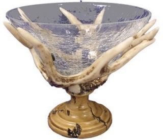 Deer antler fruit and candy bowl glass bowl poly resin antlers hand