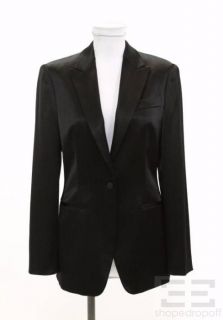 Giorgio Armani Classico Black Satin Pinstripe Blazer Jacket Size 38