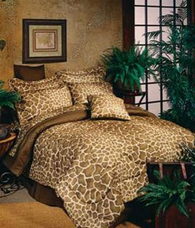 8PC Brown Tan Giraffe Print Comforter Sheet Set Queen