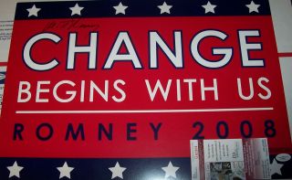 PRESIDENT 2012 * MITT ROMNEY * SIGNED 08 CAMPAIGN POSTER * WITH JSA