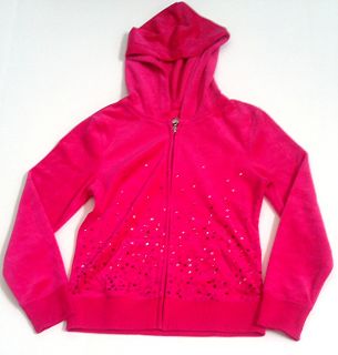 Justice Girls Sequin Velour Bling Hoodie Full Zip Pink or Black Size 6