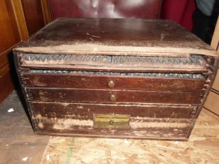 Antique WALTHAM Wood Watch Supply Box with 479 Glass Vials Price List