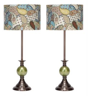 Set of 2 Contemporary Glass Ball Table Lamps, Multicolor Bedside Light