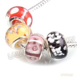  Mixed Colorful Lampwork Glass Beads Fit European Bracelets 13mm