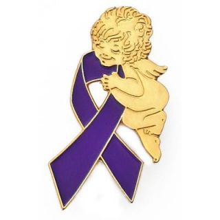 Epilepsy Awareness Purple Ribbon Gold Angel Pin New