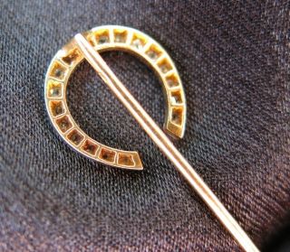 Antique French 18K Gold Tie Hat Lapel Stick Pin Horseshoe Diamond