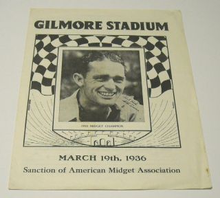 RARE 1936 Gilmore Stadium Midget race program racing Gil Guthrie Bob