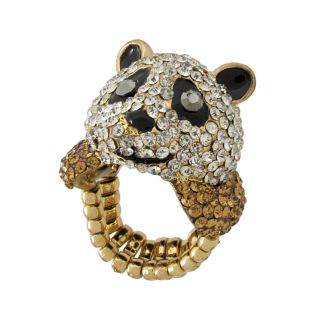 Rhinestone Encrusted Panda Stretch Ring Color Gold