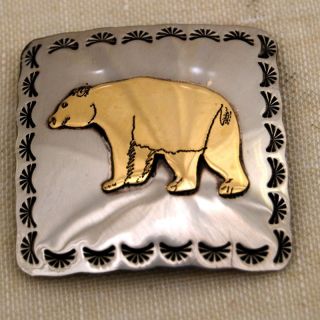 Nickel Silver Brass Overlay Concho Square Bear