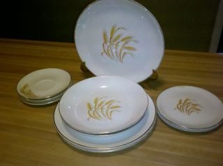   Set of 9 Golden Wheat Homer Laughlin Dinnerware Made in USA 22K Gold