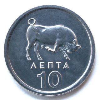 Greece Coin 10 Lepta 1976 Bull Grade BU from Roll