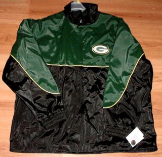 Green Bay Packers Rain Track Jacket Large Full Zip Logos Two Sides NFL