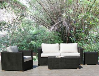 Peyton Black Outdoor Patio Resin Wicker Sofa Lounge Chair 4 Piece Set