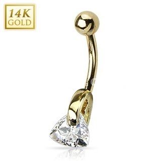 14k Solid Gold Belly Button Navel Ring Body Piercing Jewelry Clear