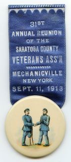 Civil War Veterans Assn 1913 Pin & Ribbon Mechanicville NY Saratoga