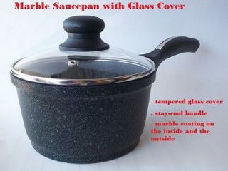 Marble Coated Non Stick Cast Aluminium Saucepan 1.5 Quart with Glass