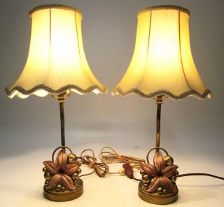  1950s Mid Century Modern Art Deco Floral Flower Rembrandt Table Lamps