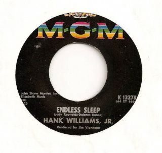 Hank Williams Jr 45 Endless Sleep B w My Buckets got A Hole in It VG