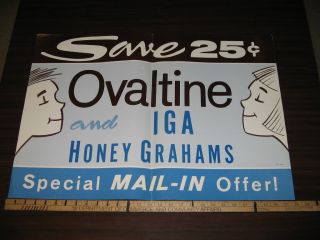 OVALTINE 1950s Graham Cracker Grocery Store Display Sign Cartoon Kids