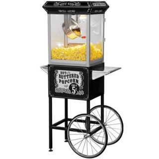 Funtime 8oz Black Popcorn Popper Machine Maker Cart Vintage Style
