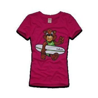 Hollister Bettys Womens Grandview Pink Surfer Bear Tee Shirt Sz XS s M