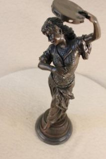 Tambourine Dancer Bronze Sculpture Figure by Bouay Art Figurine Statue
