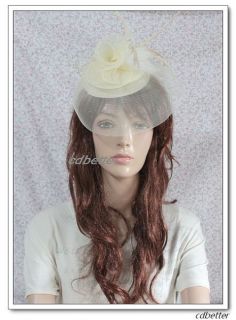  Beige Grace Feather Veil Millinery Fascinator Hair Clip Hat