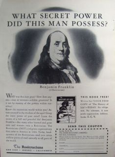 1952 The ROSICRUCIANS AMORC * Benjamin Franklin * San Jose CA Original