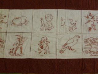 Vintage Childrens Redwork Wall Hanging or Bed Runner Circa 1940 Penna
