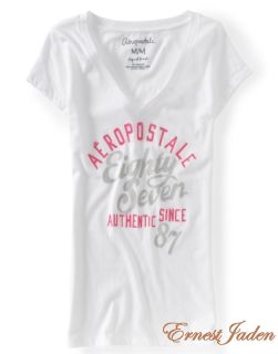  Aeropostale Womens Girls Eighty Seven V Neck Graphic Tee T Shirt NWT L