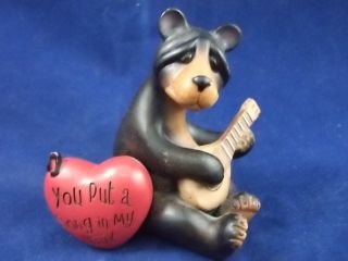Backyard Buddies Black Bear Figurine You Put A Song in My Heart Guitar