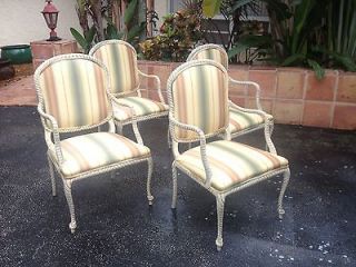 Four Italian Hollywood Regency Armchairs Carved Wood Rope Unique