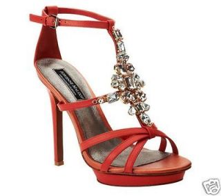 NIB Adrienne Maloof High heels platform leather Crystal sandals CORAL