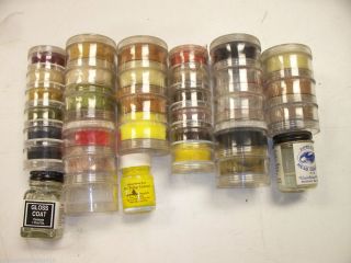 LOT OF FLY TYING MATERIALS GLUES & CHENILLE WOOL VARIOUS FABRIC COLORS