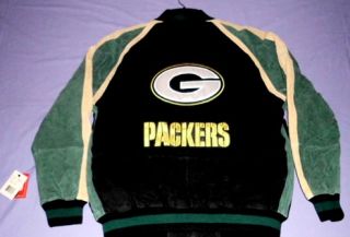 Green Bay Packers Suede Leather Jacket XL NFL Embroidered Logos