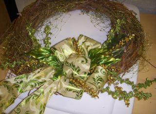 Green Gold Christmas Wreath Grapevine 19 Holiday Decor New