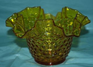 Fenton Amber Art Glass Hobnail Ruffle Edge Bowl No Mark