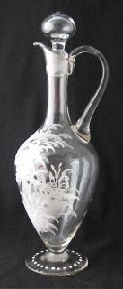 Enameled Crystal Mary Gregory Handled Decanter 13 H