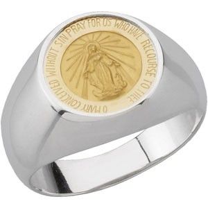  Sterling Silver .925 14K Gold Miraculous Mary Medal Ring Size 6 7 8 9