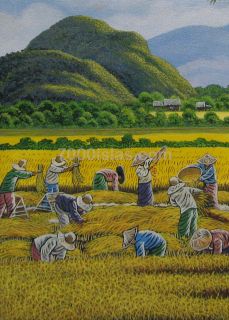 Rice Harvest 18x24 Philippine Modern Pinoy Art Oil Painting Listed