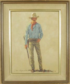 Harvey w Johnson Original Signed Oil Cowboy 60s Listed