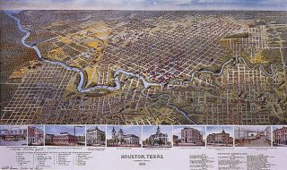 1800s Map Houston Texas Poster Harris Real State Vintage Poster Repro