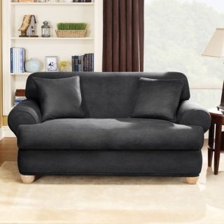 Sure Fit Stretch Leather Two Piece Sofa Slipcover in Ebony (T Cushion